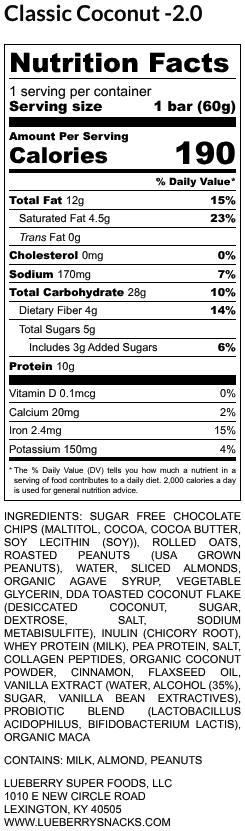 Classic Coconut Super Snack Bar - 15 ct Box - Super Snacks by Lueberry