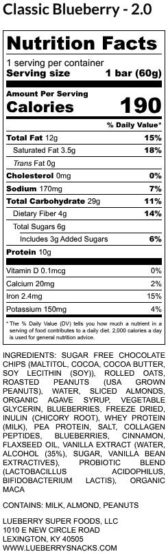 Classic Blueberry Super Snack Bar - 15 ct Box - Super Snacks by Lueberry