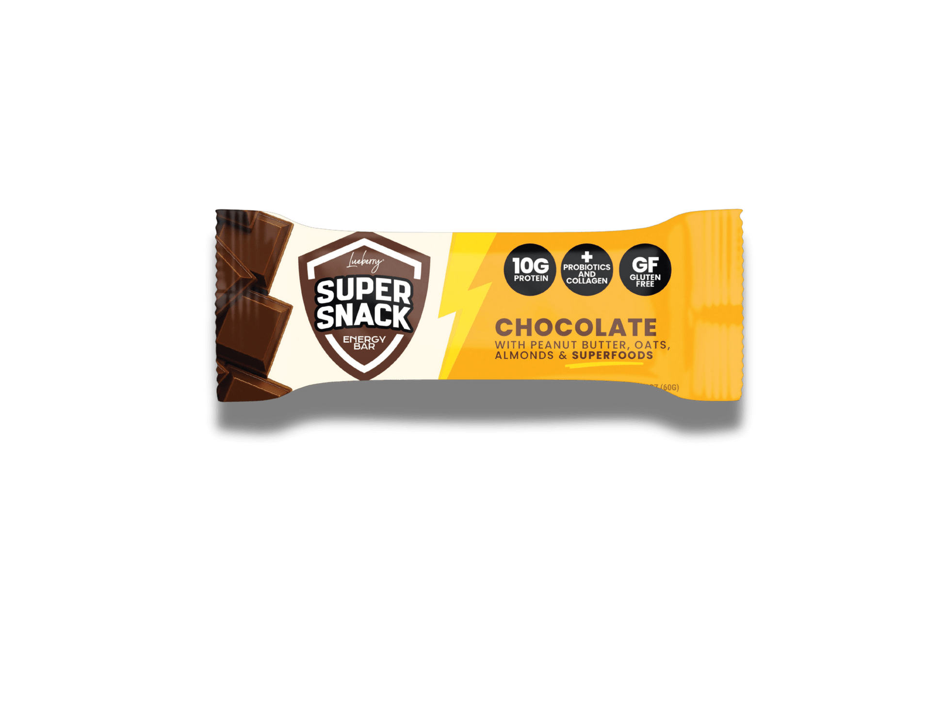 Classic Chocolate Super Snack Bar - 15 ct Box - Super Snacks by Lueberry - great tasting protein bars with collagen